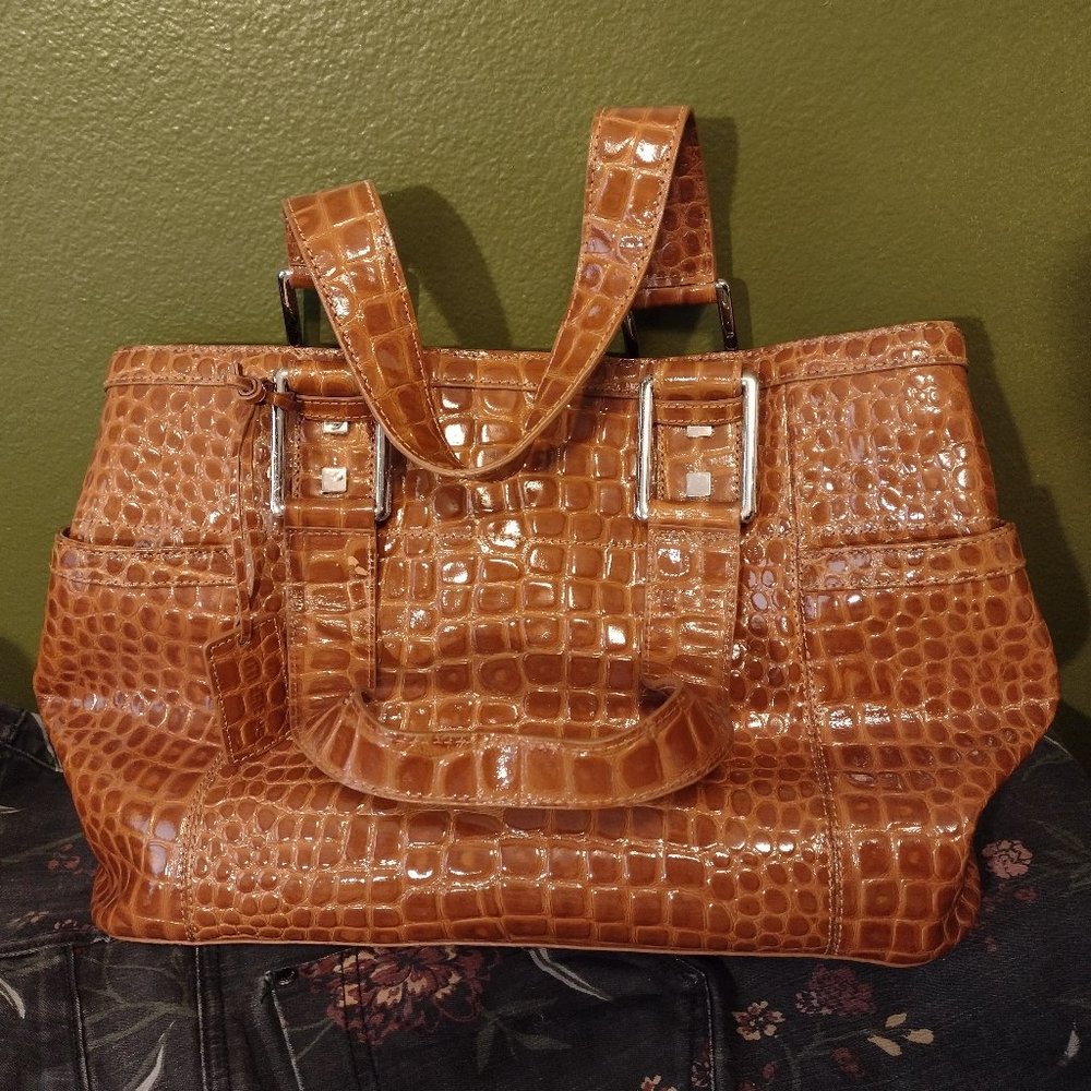 QVC Jen Groover Croc Leather Butler Bag